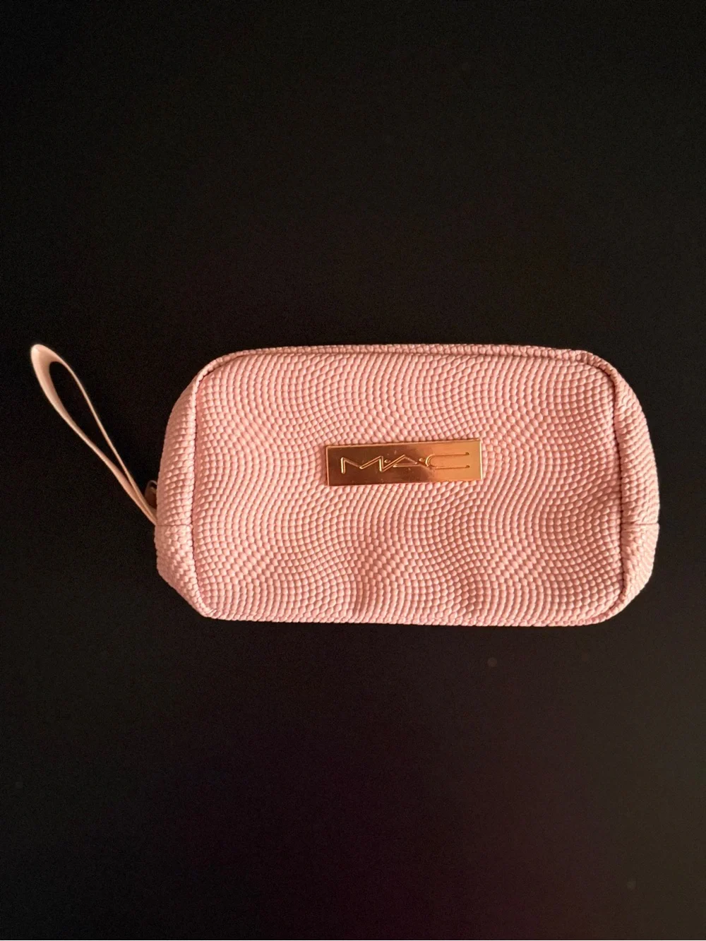 MAC Cosmetics Blush Pink Textured Wristlet Pouch with Gold Logo